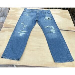 LEVIS 569 Loose Straight Denim Jeans Men's Pants Distressed Ripped Blue SZ 38x32